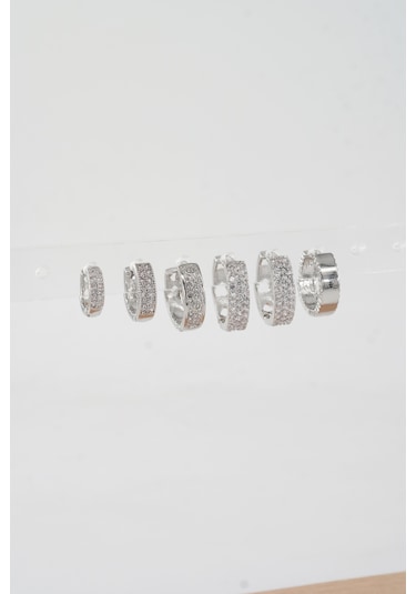 Kadın Vip Seri Özel Tasarım Baget Zirkon Taşlı 6'lı Küpe Seti 020 Sarı