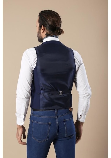 Wessi Saat Cepli Indigo Polyviskon Tek Yelek 001