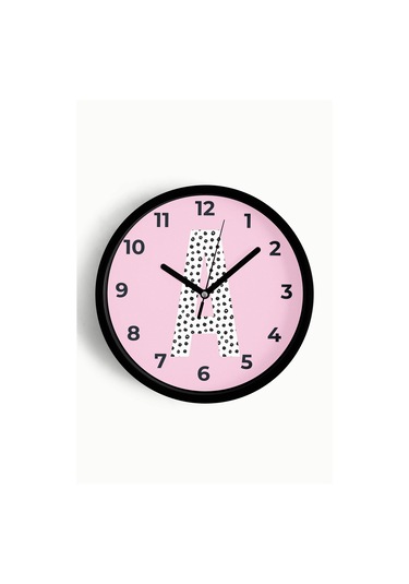 A Harfi Kız Odası Duvar Saati - 30cm - Önü Camlı Siyah Kasa - Sessiz Mekanizma-jh1149 Siyah