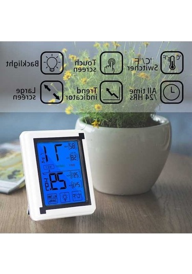Moly Geniş Lcd Dokunmatik Beyaz-siyah Dijital Nem Sıcaklık Ölçer, -4 158 C / 20 95% Rh, Pil Yok Ticari Ev Meteoroloji Saati