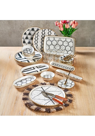 Fecra Feza 35 Parça Gold Fileli Kahvaltı Seti Beyaz