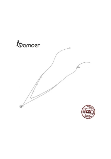 Bamoer 925 Ayar Gümüş Yonca Kolye Kolye Kadınlar İçin Moda Çift Katmanlı Kolye Güzel Takı Dostluk Hediye Gümüş