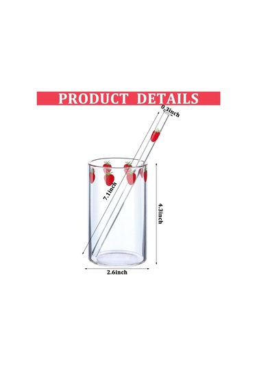 300ml Pipetli Cam Süt Şişesi, Sevimli Yeniden Kullanılabilir Çilek Meyve Bardakları Şeffaf Gl