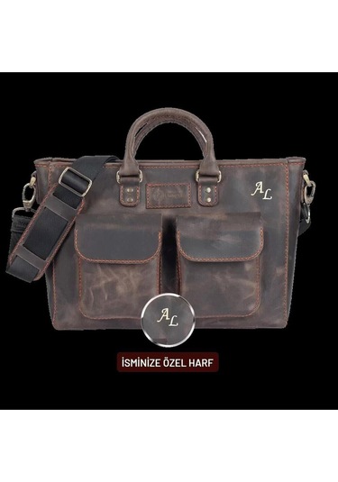 İsme Özel Askılı Cepli Evrak - Laptop Çantası - %100 Crazy Deri - Ac09003 - Kahverengi-130580 Siyah