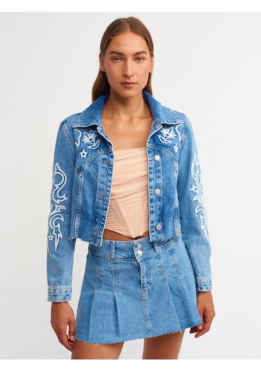 Dilvin Kabartma İşlemeli Kot Mont Mont