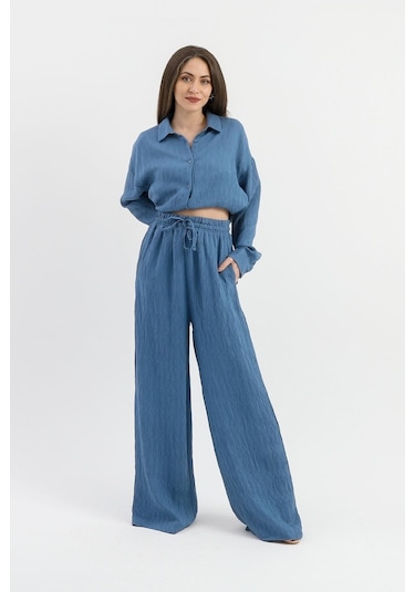 Yandan Bağlamalı Tunik Gömlek - İndigo-indigo İndigo