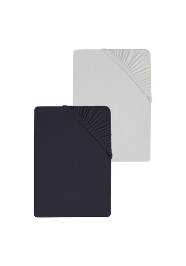 2 Adet Düz Pamuklu Tek Kişilik 80 X 200 X 30 Cm Lastikli Penye Çarşaf Açık Gri-siyah