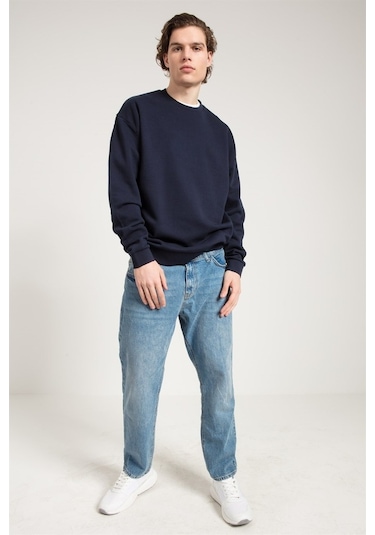 Jahr Marc Oversize Asit Yıkamalı Lacivert Erkek Sweatshirt Lacivert