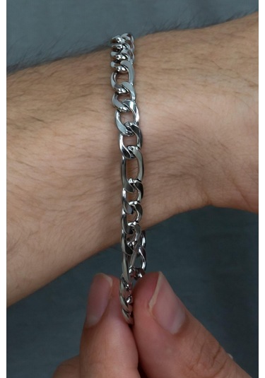 Figaro 3E1 Çelik Künye Erkek Bileklik Zincir  Ack06B Beyaz