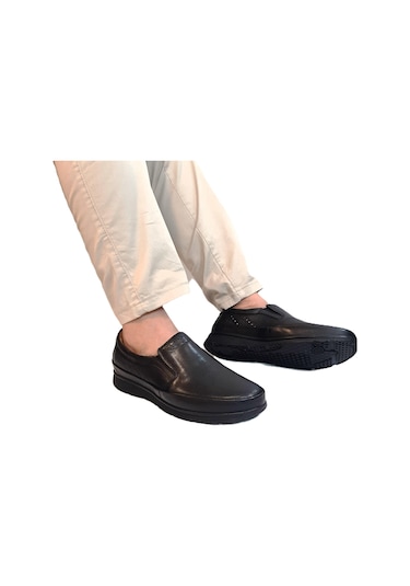 Fiyra Fth02 Siyah Hakiki Deri Kaymaz Bağacaksız Erkek Ayakkabı Siyah