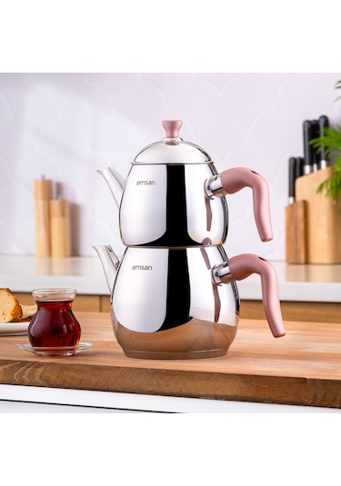 Emsan Duru Mini Çaydanlık Takımı Pembe Çelik