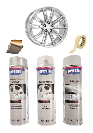 Presto Gümüş Gri Sprey Jant Boyama Seti+vernik+astar 500 Ml.