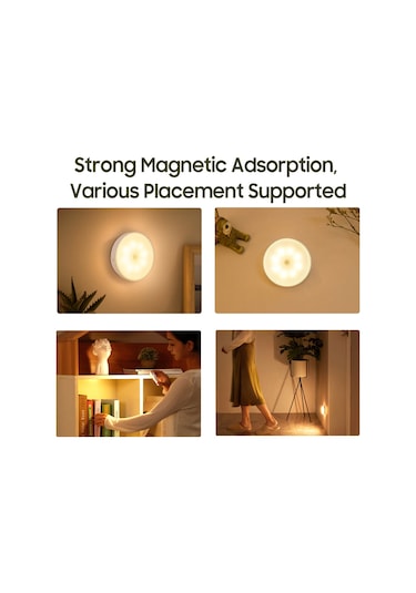 Springsun Usb Şarjlı Pır Hareket Sensörlü Led Gece Lambası, Manyetik Montaj, 3-5m Algılama, 400mah Pil, Beyaz Işık, Odalar/ Mutfak/ Merdivenler İçin Beyaz