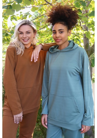 Akbeniz Kadın Pamuk Kapşonlu Cepli 3 İplik Petrol Eşofman Takım 9037-petrol Petrol