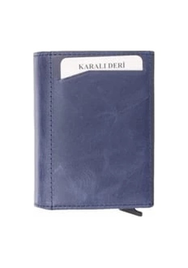Karalı Deri Crazy Bryat Lacivert Mekanizmalı Kartlık Cüzdan K501-4 Lacivert