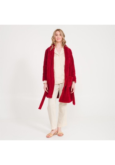 Kadın Welsoft Şal Yaka Polar Sabahlık Bordo
