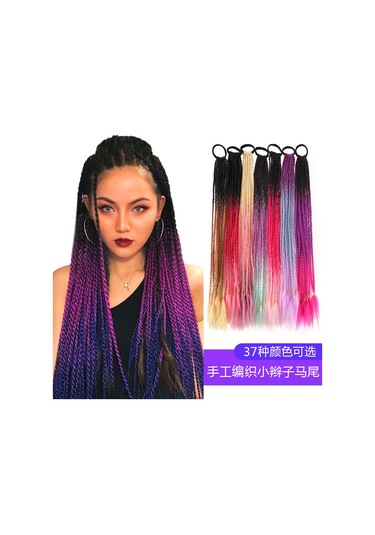 Peruk At Kuyruğu Renkli Örgü Yüksek Sıcaklık Fiber Büküm Örgü Degrade Renk Etnik Stil Üç Telli Örgü Dreadlocks At Kuyruğu