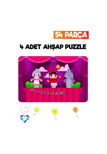 Ahşap 54 Parça 4 Adet Çocuk Puzzle-3
