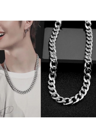 Avrupa Ve Amerika Moda Alaşım Zincir Hip Hop Basit Uzun Kolye, Genişlik: 12mm, Uzunluk: 80cm Altın Çok Renkli