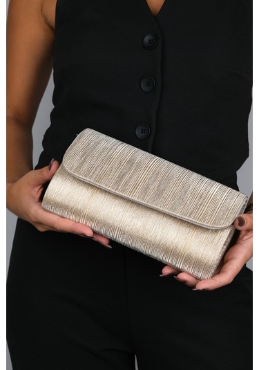 Ago Altın Çizgili Kadın Abiye Çanta Çok Renkli