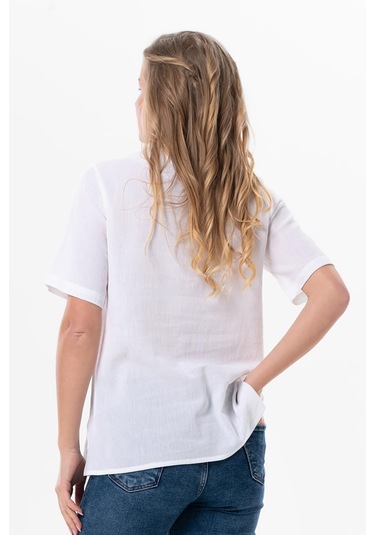 Kısa Kol Şile Bezi Gökkuşağı Nakış Detaylı Yazlık Bluz Beyaz Byz-beyaz Beyaz