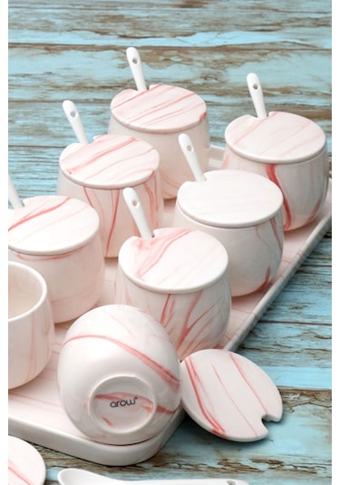 Arow Tr-3014 Linda Pembe 25 Parça Porselen Baharat Takımı Pembe