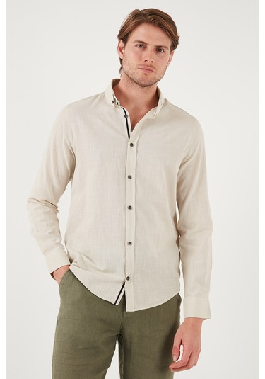 Buratti Pamuklu Regular Fit Düğmeli Yaka Erkek Gömlek Cf20S111871 Bej