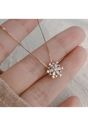 925ayar Zirkon Taşlı Kar Tanesi Rose Renk Kolye