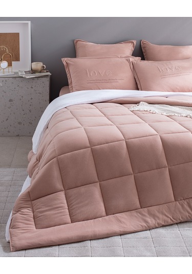 Madame Coco Bobigny Çift Kişilik Pamuklu Supersoft Comforter Set - Pudra Pudra
