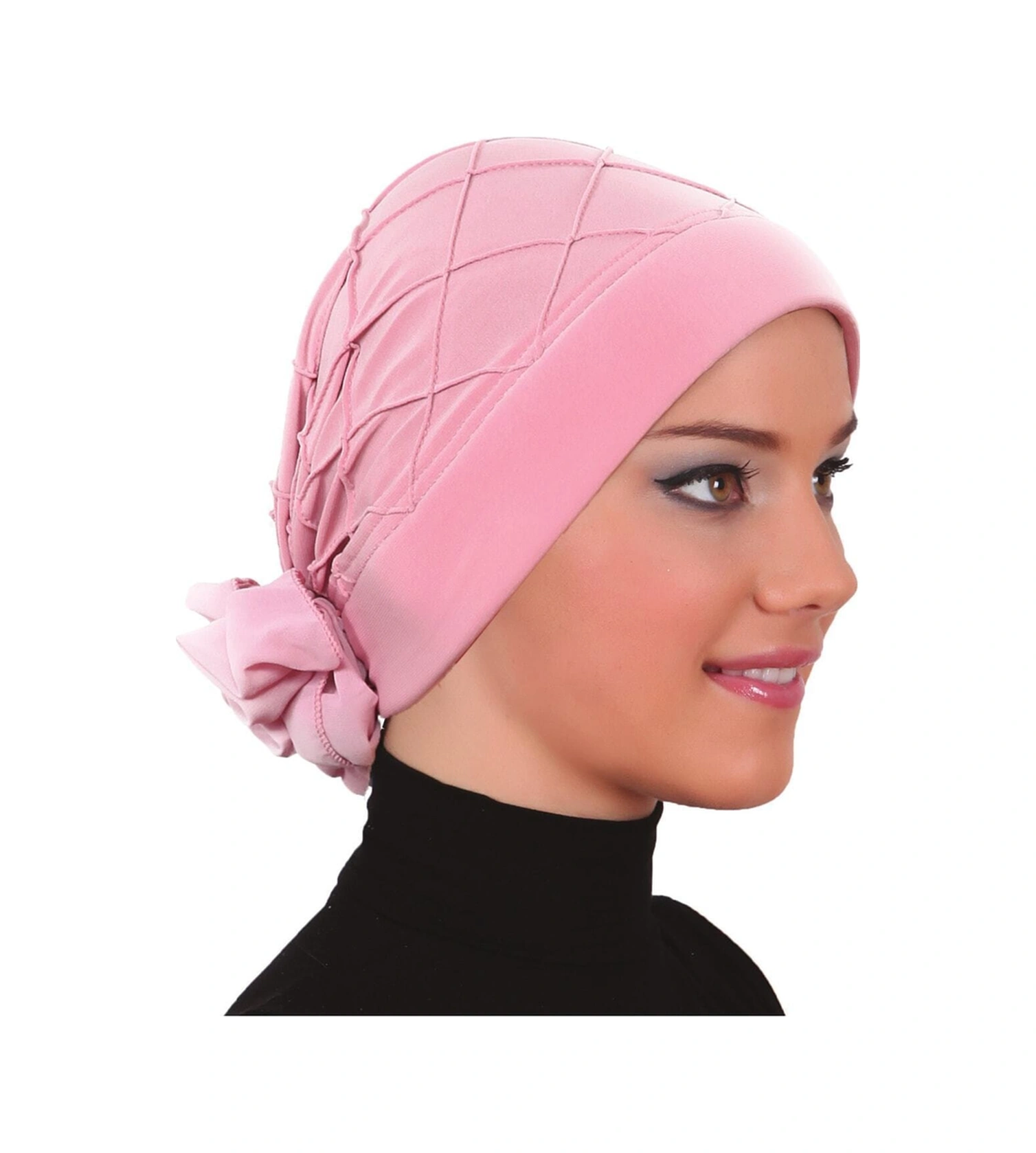 Lüks Nervürlü Arkası Şifon Aksesuarı Pudra Hazır Türban Tesettür Bone Pudra