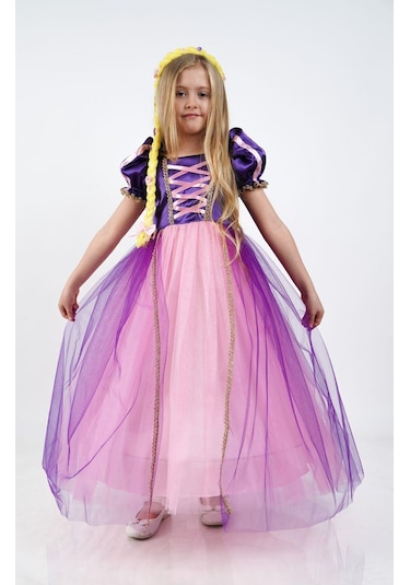 Rapunzel Prenses Kız Çocuk Parti Kostümü Doğum Günü Elbisesi Mor