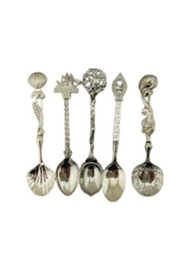 Konesam Stainless Steel Çay Ve Pirinç Kaşığı Seti - 5 Farklı Desenli Gül, Zafer, Yolculuk, Meşe, Tek Dal 103x26mm 200g Diğer