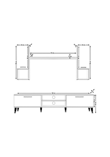 Decoraktiv Eko 5da Mdf Dvd Silver Tv Ünitesi Tv Sehpası Pera - Siyah Mermer