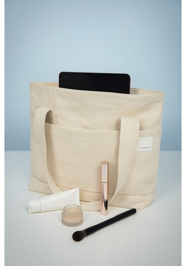 Kadın Krem El Omuz Ve Plaj Çantası Kanvas Çok Amaçlı Kullanım Krem