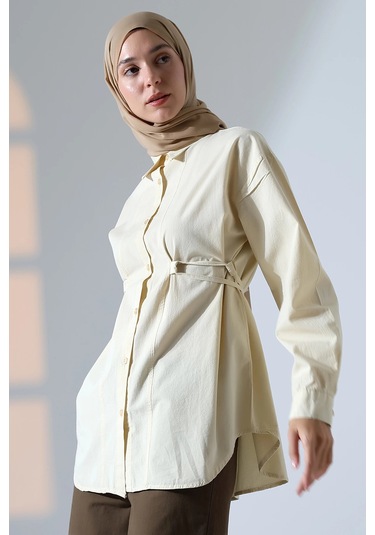 Kadın 100% Pamuk Poplin Kumaş Krem Tesettür Gömlek Çok Renkli