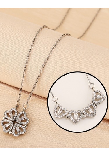 Yonca Ve Kalpli Kadın Çelik Kolye 2 Farklı Kullanım Şekli Eck46 001