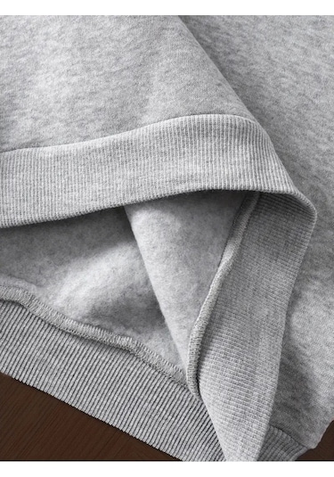 Kışlık Kapüşonlu Sweatshirt, Çocuk New York Manhattan Baskılı Gri