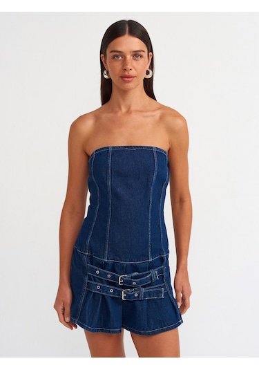 Dilvin Mini Denim Elbise Lacivert
