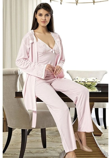 Xses 2030 Kadın Sabahlıklı Pijama Takım-pudra Pudra