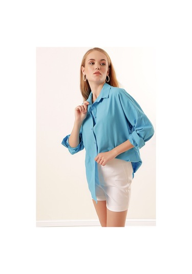 Bigdart 3900 Oversize Uzun Basic Gömlek - Koyu Mavi 001