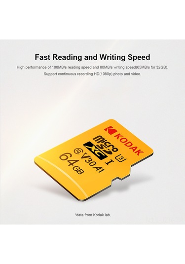 Geeroyoo Kodak 64gb Microsd Hafıza Kartı U3 A1 V30 100mb/s Okuma Hızı 4k Hd Video Kaydı Desteği Akıllı Cihazlar İçin Dayanıklı