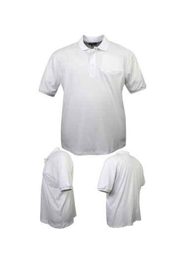 Erkek Büyük Beden 115 - 155 Kilo Arası Uygun Bedenli Likralı Pike Polo Yaka Cepli Tişört Beyaz