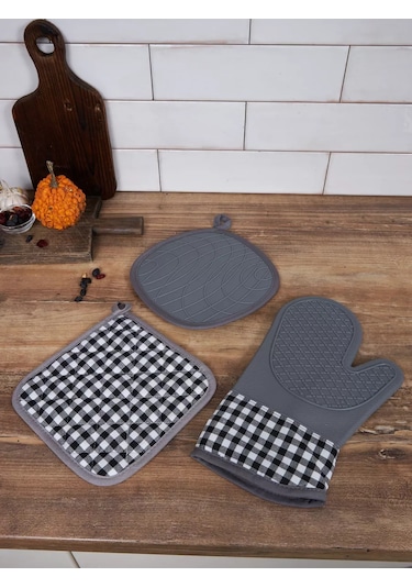 Happy Nest Mutfak Eldiveni Takımı, Silikon Mutfak Eldiveni 198002209 Gri