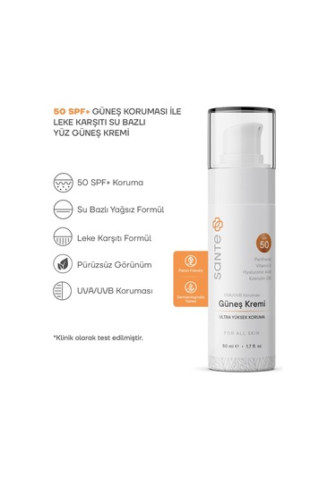 Sante Plus Su Bazlı Leke Karşıtı Yüz Güneş Kremi SPF50+ 50 ML