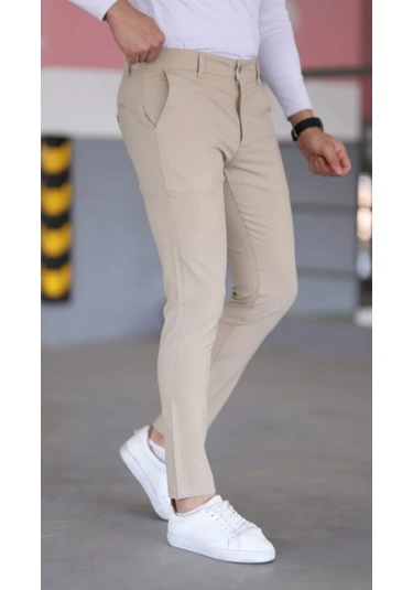 Defymoda Erkek Slim Fit Likralı Gabardin Pantolon Bej