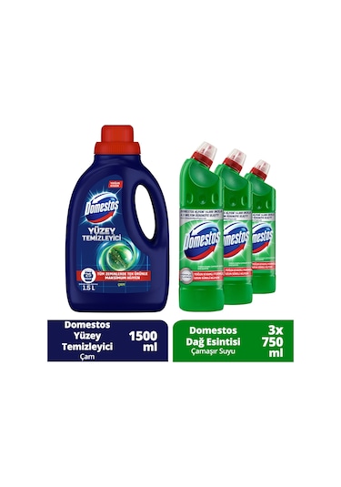 Domestos Çamaşır Suyu Dağ Esintisi 3 x 750 ML + Domestos Çam Yüzey Temizleyici 1500 ML
