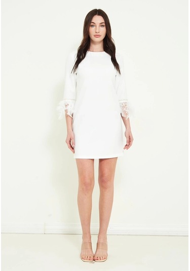 Modatalika Kadın Midi Boy Kolu Tüy Detaylı Elbise 001