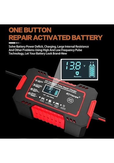 Novahub 12v 6a Araç Akü Şarj Cihazı, Dokunmatik Ekran, Darbe Onarım, Lcd, Hızlı Şarj, Red Eu Plug, Polonya