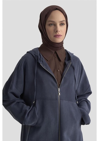 Armine Fermuar Detaylı Kapüşonlu Kap 25kd1125 İndigo İndigo