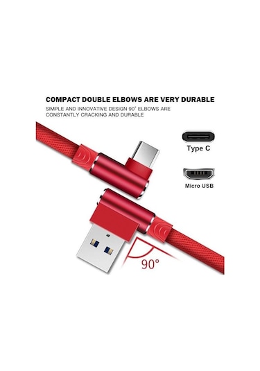 Mavi İos Uyumlu Samsung L Huawei L İçin Ekstra Uzun L Tipi Kavisli Örgülü Usb Kablosu Hızlı Şarj Kablosu Mikro C Tipi Usb Kablosu 1m Type-c